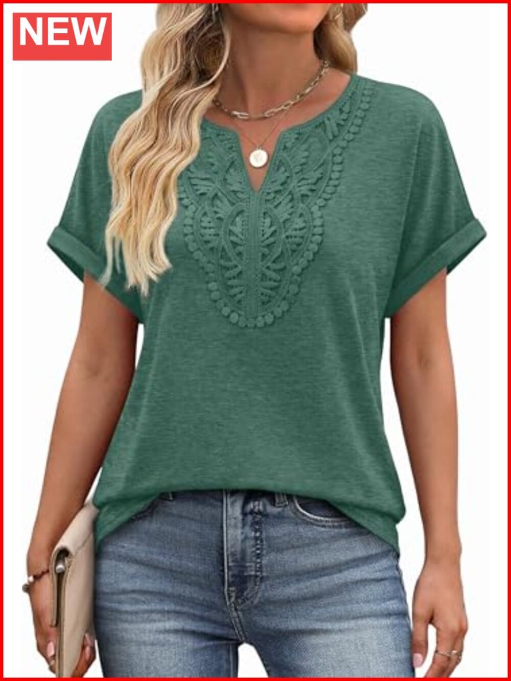 Womens V-Neck Lace Bohemian Short Sleeve Tunic Blouse for Leggings